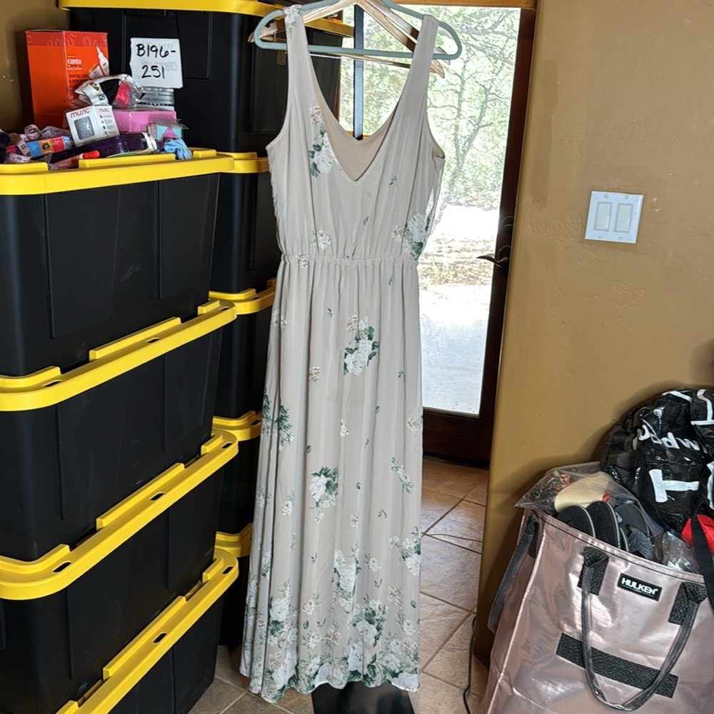 Show Me Your MuMu Kendall Maxi Dress Size XL Cream Green Floral Chiffon Low Back - Picture 10 of 12